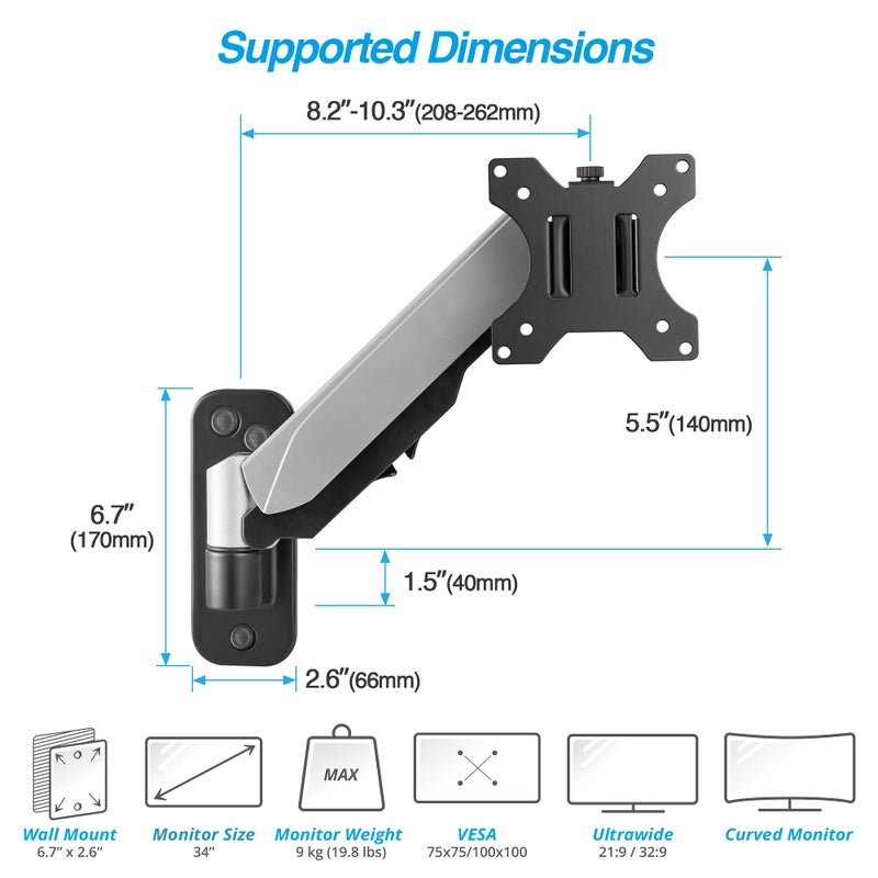 AVLT Single 32" Monitor Wall Mount - Fits One Flat/Curved Monitor, Full Motion Height Swivel Tilt Rotation Adjustable Arm - VESA/Cable Management - Image 2